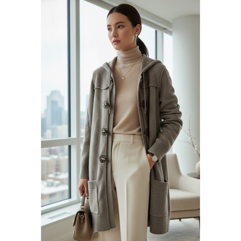Vtg LRL Ralph Lauren Women’s M Wool Duffle Sweater Coat Fisherman Quiet Luxury